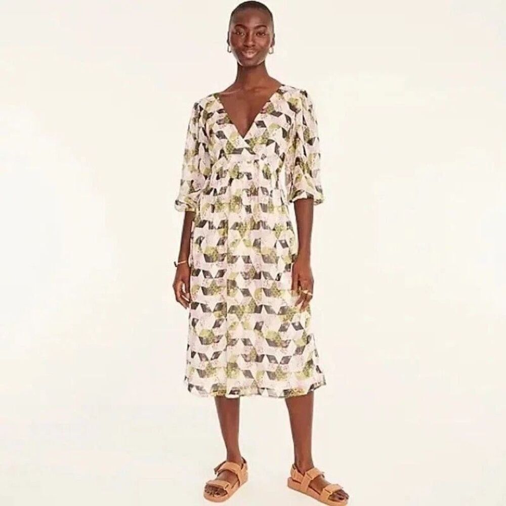 J. Crew Women Lurex Metallic Threads Chiffon Midi‎ Dress Sz 12 Patchwork Event